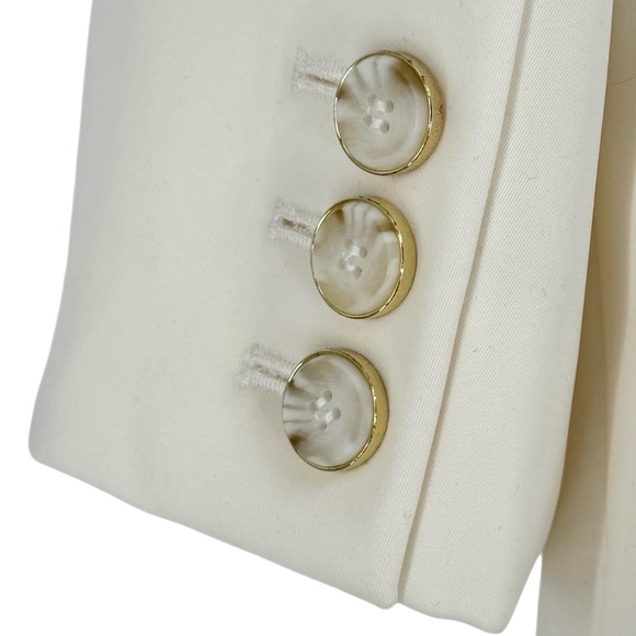 Cremieux Ivory Blazer Satin Lined Gold Pearl Button 3/4 Sleeve Structured Jacket - Picture 8 of 13